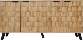 Aparador moderno com 4 portas, padrão geométrico de veios de madeira, amplo espaço de arrumação, 160,5x35,5x78 cm, Cor natural