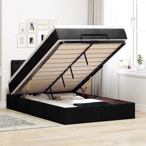 Cama otomana com colchão &amp; LEDs 120x190 cm tecido preto