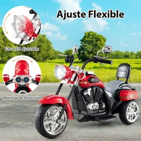 Moto estilo chopper Crianças a bateria 6V 91 x 48 x 64 cm com música, marcha à frente e atrás, experiência de condução realista vermelha