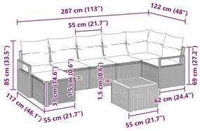 Conjunto de Sofá de Jardim de 8 peças com almofadas bege em rattan sin