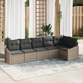 vidaXL Conjunto de Jantar de 6 peças com Almofadas Cinza Rattan Poliéster