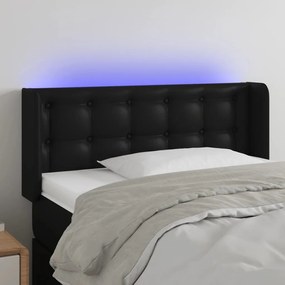 Cabeceira de cama c/ LED couro artificial 103x16x78/88 cm preto
