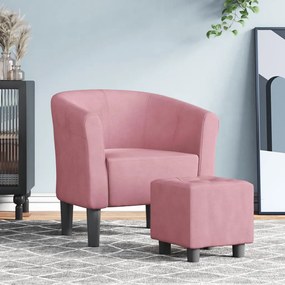 vidaXL Poltrona com apoio de pés veludo rosa