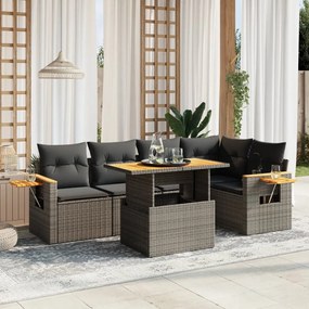 6 pcs conjunto sofás de jardim com almofadões vime cinzento