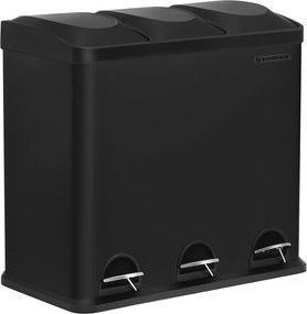 Caixote do lixo para a cozinha com 3 compartimentos 60,4 x 30 x 56,3 cm Preto
