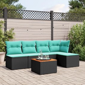 vidaXL 6 pcs conjunto de sofás p/ jardim c/ almofadões vime PE preto