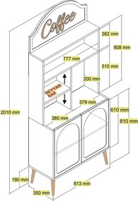 Armário de Cozinha/Sala "Caffè" - Branco e Dourado - 81.3x201x35cm - D