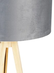Candeeiro de pé madeira abajur cinza 50cm -TRIPOD Classic Moderno