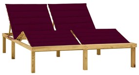 vidaXL Espreguiçadeira dupla c/ almofadões vermelho tinto pinho impre.