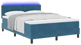 Cama Box Spring vidaXL com Colchão e LED Azul Escuro 140x190 cm Veludo