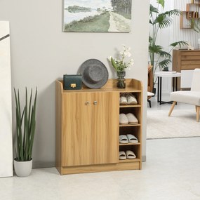 Sapateira para arrumação de sapatos para a entrada 83 C x 30 L x 90 A cm, com 4 compartimentos abertos e armário de duas portas castanho