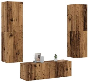 armários de TV montados na parede 3 pcs madeira velha