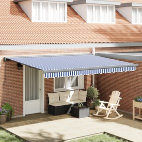 vidaXL Toldo Retrátil Manual Azul e Branco 450x300 cm