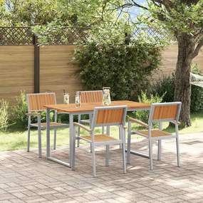 vidaXL Conjunto de Jantar de Jardim de 5 Peças Cinza com Estrutura de Aço e Madeira Sólida de Acácia.