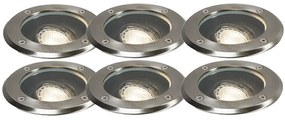 Conjunto de 6 focos de chão para exterior em aço ajustáveis IP65 - Delux Moderno