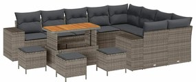 Conjunto de Sofá de Jardim vidaXL 13 Peças com Almofadas Cinza Rattan
