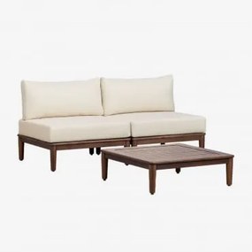 Conjunto De Jardim Com Sofá Modular De 2 Peças E Mesa De Centro Em Acácia Giulia Crema - Sklum