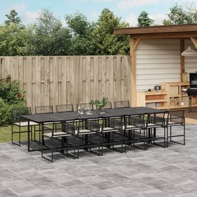 vidaXL 13 pcs conjunto de jantar p/jardim com almofadões vime PE preto