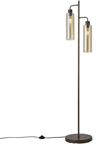 Candeeiro de pé Hotel Chic bronze escuro com vidro âmbar 2 luzes - Stavelot Chique de hotel