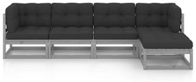 5 pcs conjunto lounge de jardim c/ almofadões pinho maciço