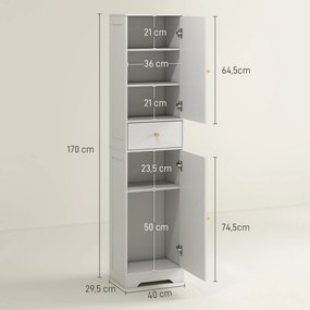 Coluna Casa de Banho com 2 Portas Arqueadas Gaveta e Prateleiras Ajustáveis Armário Alto Casa de Banho 40x29,5x170 cm Branco com Veios