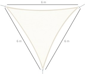 Vela de Sombra Triangular 6x6x6 m Toldo Vela de Poliéster com Proteção UV Aneis em Forma de D e Cordas para Jardim Pátio Piscina Creme