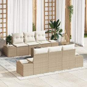 Conjunto de 7 Peças de Sofá de Jardim com Almofadas Bege Vime Sintétic