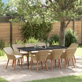 vidaXL Conjunto de Jantar de Jardim de 9 Peças Bege Rattan Poliéster