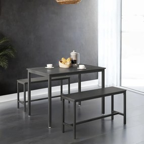 Mesa de jantar com 2 bancos, conjunto de 3 peças , cinza-preto