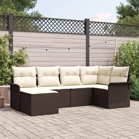 vidaXL Conjunto de Sofá de Jardim de 6 Peças com Almofadas Castanho Rattan Sintético