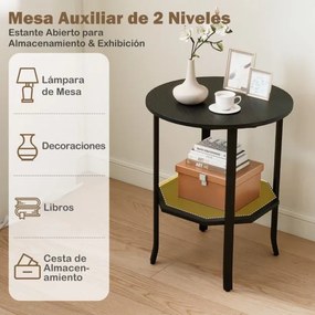 Mesa Apoio Redonda 50 x 50 x 61 cm de 2 Níveis Industrial com Prateleira de Armazenamento e Estrutura Metálica Preto