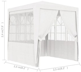Tenda festas com paredes laterais 2,5x2,5m 90g/m² branco
