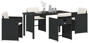 Conjunto de Jantar de Jardim 5 Peças com Almofadas Preto Vime PE