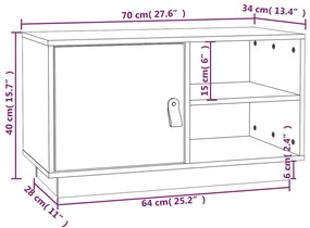 Móvel de TV 70x34x40 cm madeira de pinho maciça branco