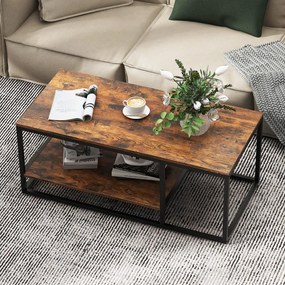 Mesa retangular 105 x 50 x 42,5 cm industrial de 2 níveis com prateleira de armazenamento e estrutura metálica Castanho