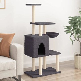 vidaXL Árvore p/ gatos c/ postes arranhadores sisal 131cm cinza-escuro