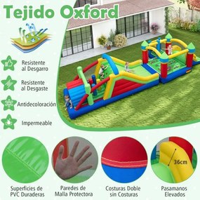 Castelo insuflável (SEM SOPRADOR) com escorregada, casa de saltos, túneis, postes de obstáculos e parede de escalada multicolor