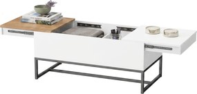 Mesa de centro extensível com tampo deslizante 100 x 50 x 45 cm, mesa de sala com arrumação oculta e pés em aço, branca
