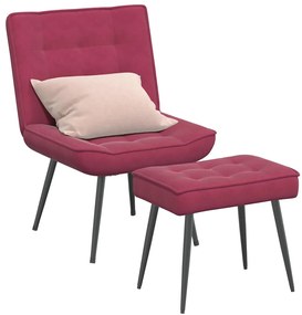 Cadeira de descanso com banco veludo vermelho tinto