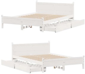 Cama sem colchão 135x190 cm madeira de pinho maciça branco