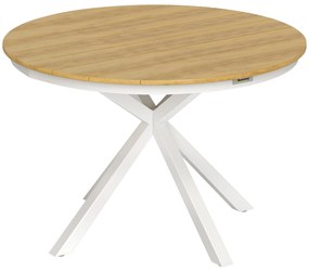 Outsunny Mesa Jardim Redonda Exterior Ø118x74 cm Estrutura Alumínio Pés Cruzados Bancada Ripas Madeira Cor Branco Elegante | Aosom Portugal