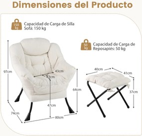 Poltrona com pufe moderna com apoio de pés rebatível Apoio de cabeça rebatível Almofada de apoio de braços Cadeira estofada para sala de estar Quarto