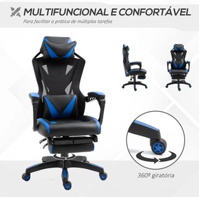 Cadeira Gaming Ergonómica Cadeira Gaming para Escritório com Altura Ajustável Encosto Regulável Almofada Lombar Apoio para os Pés Retráteis 65x70x117-