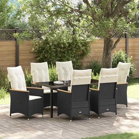 vidaXL Conjunto de Jantar de Jardim de 7 Peças com Almofadas em Rattan Sintético Preto