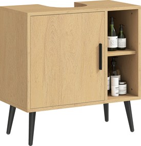 Móvel de casa de banho para lavatório (LAVATORIO NÃO INCLUIDO) com porta de fecho suave e prateleira ajustável, 60 x 30 x 59,5 cm, carvalho
