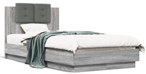 Estrutura de cama c/ cabeceira/luzes LED 90x190 cm cinza sonoma