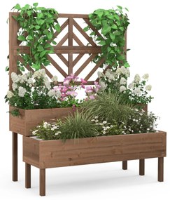 Floreira de jardim de 2 níveis com treliça e pernas 109 x 62 x 135 cm Castanho