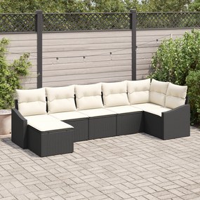 vidaXL Conjunto de Jantar de 7 Peças com Almofadas Preto Polirattan