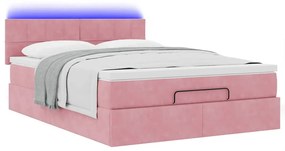Estrutura de cama otomana com colchão 140x190 cm veludo rosa