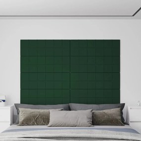 vidaXL Painel de parede 12 pcs 90x30 cm tecido 3,24 m² verde-escuro